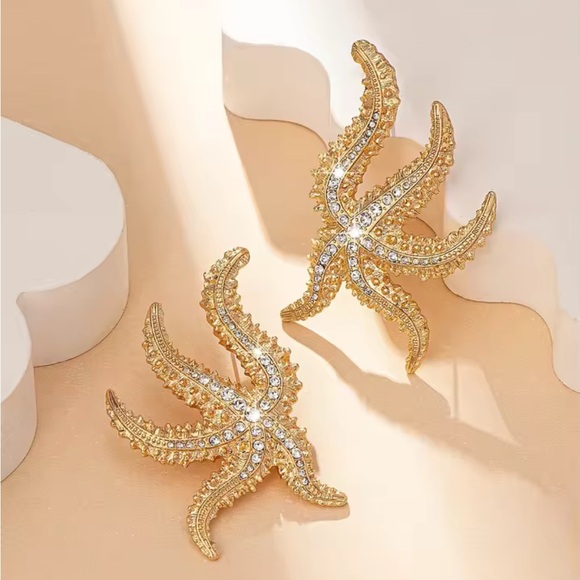 Amoura - Gold-Plated Octopus Rhinestone Earrings - Picture 4 of 8